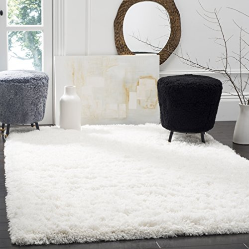 Safavieh Tapis Shag pour Salon, Salle à Manger, Chambre à Coucher - Polar Shag Collection, Tapis à Poil Court, Blanc, 91 X 152 cm