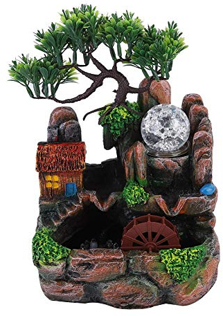 Wakects Humidificateur d'air - Fontaine de bureau cascade avec changement de couleur - Simulation de rocaille - Humidificateur LED - Fontaine d'intérieur - Décoration d'intérieur (UE 220 V)