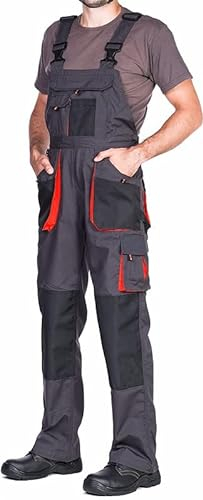 Mazalat Salopette de travail pour homme, avec poches genouillères, de taille S à XXXL, noire, de qualité supérieure - Noir -