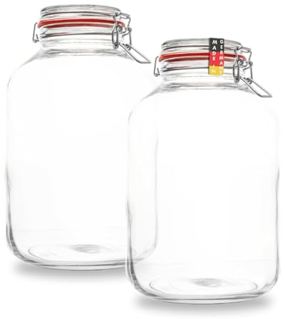 BAUER Flaschenbauer - Lot de 2 bocaux de conservation à étrier métallique - 4880 ml - Convient comme bocal de conservation et de fermentation - Pour le rangement, le remplissage - Bocaux à étrier