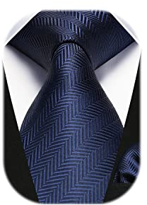HISDERN Krawatte Blau Herren Krawatten mit Einstecktuch Hochzeit Elegant Krawatte & Taschentuch Set Business