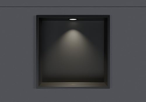 BERNSTEIN Nicchia da parete in acciaio inox NT303010X con faretto LED - 30 x 30 x 10 cm (A x L x P) - colore selezionabile, Colore:nero, LED-Spot:1x Spot Einbaurahmen Schwarz matt