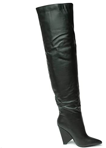 Liliana Women Wedge High Heel Over Knee Boots Nano-2 Black 9