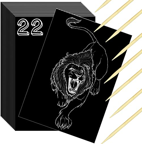 Kratzpapier-Kunstset,Scratch Paper Art Set,30 Blatt Schwarz Beschichtetes Kratzbrett, Großes Kratzpapier mit Holzstiften und Schablonen, Einfach zu Verwenden