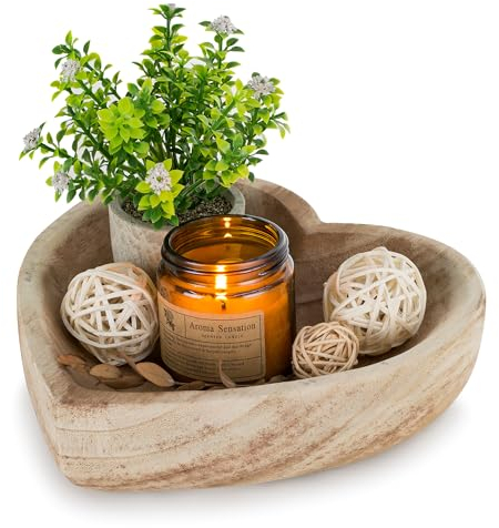 Hanobe Dekoschale Holzschale Deko Schale: Herz Schlüssel Schale Schlüsselschale Holz Tischdeko Herzform Groß Vintage Dekoschalen Gross Holzschalen Herbst Tisch Dekoration, 20cm