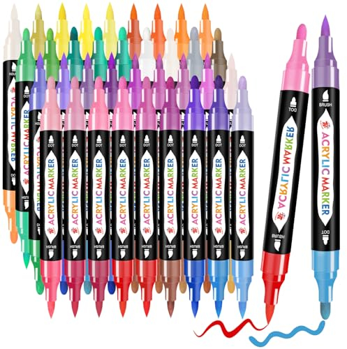 TBC The Best Crafts Acrylstifte 72 Farben, 36 Stück Doppelspitze Acrylstifte für Steine Wasserfest, Steine Bemalen Stifte, Acrylic Paint Marker, Glasmalstifte für Leinwand, Holz, Allerheiligen