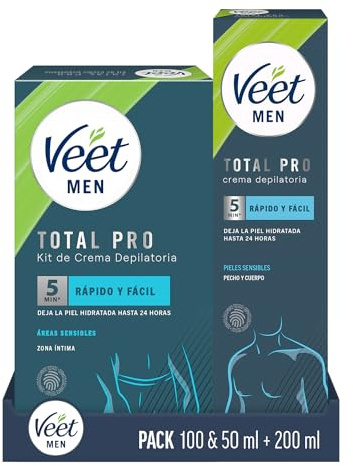 Veet Men Kit de Depilación para Zonas Íntimas del Cuerpo, 100 ml + 50 ml, + Veet Men Crema Depilatoria Corporal para Hombre, 200ml