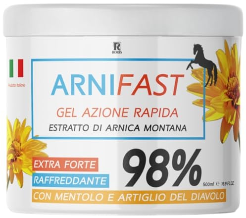 ARNIFAST arnica per cavalli uso umano, 98% extra forte, Vero estratto di arnica, azione rapida, gel RAFFREDDANTE, 500ml MADE IN ITALY