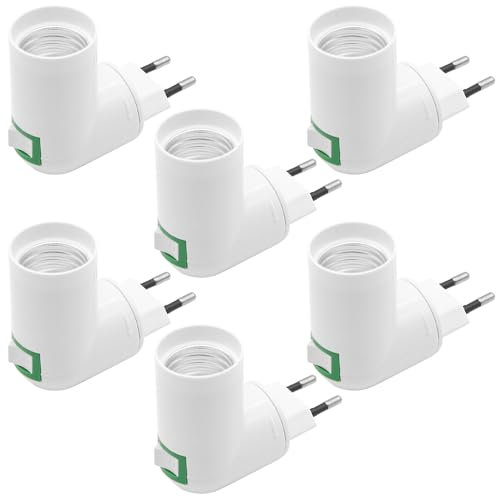GOIYZTTR 6 Pezzi E27 Portalampada con Interruttore e Spina EU Senza Fili Regolabile Portalampada 180° Ruotabile, AC 230V per Lampada da Parete