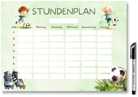 Fußball Stundenplan magnetisch abwischbar für Kühlschrank Whiteboard, Kicker Wochenplaner Junge Geschenk zur Einschulung Schuleinführung Schulkind Grundschule (Magnetischer Stundenplan inkl. Stift)
