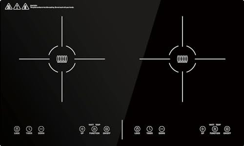 Panana 3000W Electric Induction Hob Portable Digital Touch 9 Power Level Double Cooker Hot Plate 2 Rings Cooktop (2 Zones Built-in Induction Hob - No Plug)