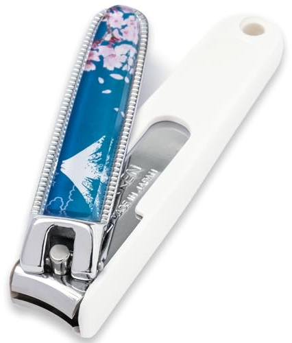 Wablade Japanese Nail Clippers, Made in Seki Japan, Curved Carbon Steel Edge, Removable Nail Catcher with Built-in Nail File, Fingernail & Toenail Grooming Tool, Compact Travel Design (Mt.Fuji)