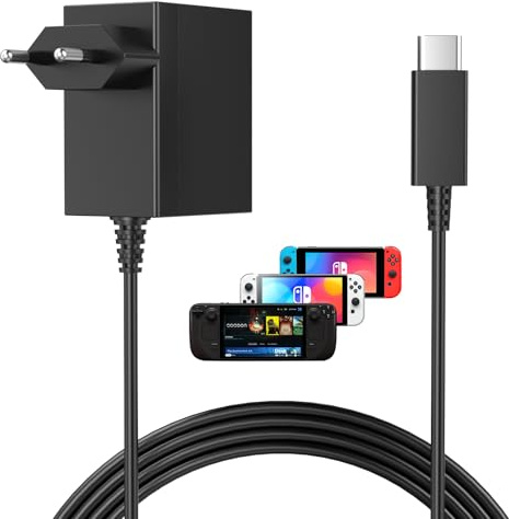 45W Caricatore per Nintendo Switch Lite/Console/Switch OLED/Switch Deck Dock/Switch Pro Controller, Supporto Modalità TV Alimentatore Switch con Cavo 1.5M Carica Rapida