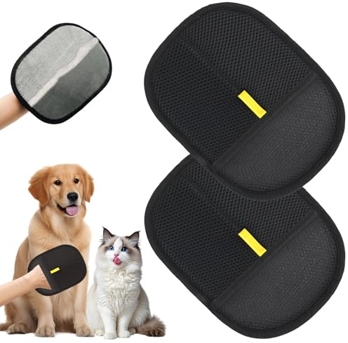 DAMIGHT 2 Pcs Pet Hair Removal Glove, Double-Sided Cat Grooming Glove, Static Pet Hair Remover Gloves for Dog Cat, Reusable, Versatile Removal Tool for Deshedding Washing and Grooming