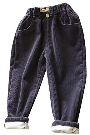 Mjjsk Pantaloni invernali in velluto a coste per bambini, foderati in caldo pile elastico in vita, morbidi pantaloni spessi termici casual pull on pantaloni da jogging