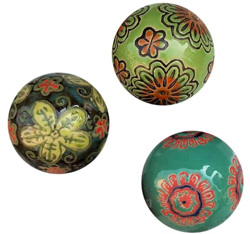 Lot de 3 boules flottantes en céramique pour aquariums - Motif aléatoire - Décoration de table - Pour la maison, le jardin, l'étang