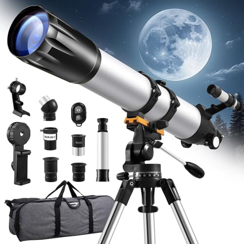 Ankishi 90mm Aperture Telescope for Adults & Kids, 900mm Focal Length with 36X-675X Magnification, Includes Barlow Lens, Finderscope & Phone Adapter, Ideal for Astronomy Beginners, Gifts for 6-12 Year