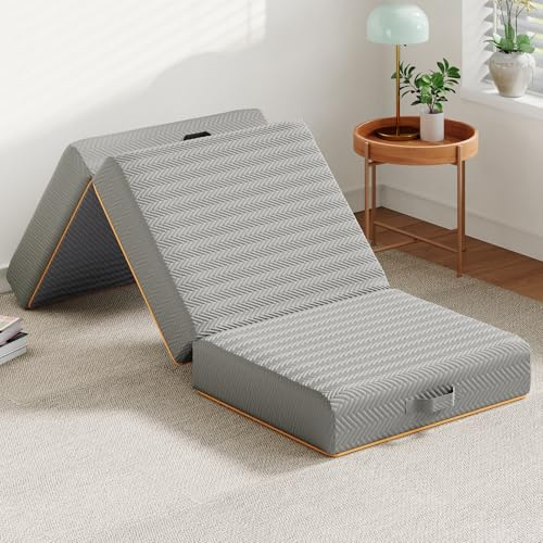 Warmiehomy Small Single Folding Mattress, 15CM Foldable Memory Foam Mattress with Washable Cover, Portable Trifold Floor Mattress for Travel, Camping, Guest, Dorm, Playroom, Home, Caravans