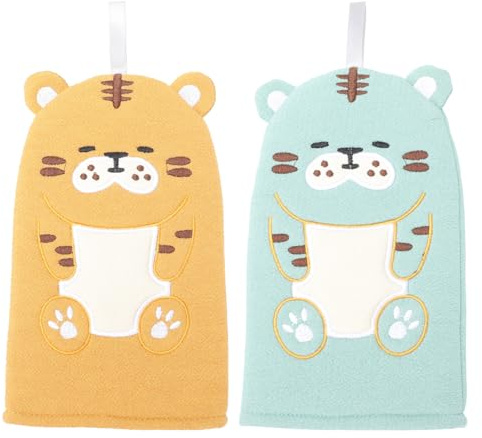 VINTORKY 2pcs Serviettes de Bain pour Garçon et Filles Motif Tigre en Coton et Polyester, Moufles Exfoliants Doux, Absorption D'eau Optimale Bain des Garçons et Filles
