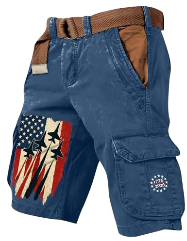 Cargo Shorts for Men Tactical 250 Anniversary USA Shorts American Flag Men Patriotic 4th of July Short Tregging Mens Tactical Wowaterproof Slimming Split Patterns Joggers Male Dark Blue