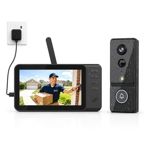 Sonnette sans Fil Exterieur Etanche Interphone Vidéo avec Caméra PIR Détection Mouvement avec Écran 4.3 Visiophone 170°,Humaine Détection,Vision Nocturne,Audio Bidirectionnel, 2.4G sans WiFi et APP