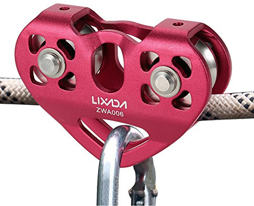 lixada Zipline Speed Umlenkrolle 30 kN Trolley Dual Seilrolle mit Kugellager für Klettern höhlenerkundung ihn Arbeit Rescue, burgunderfarben