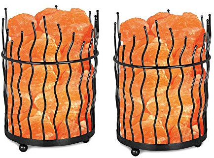 Himalayan Glow Pillar Style Basket Lamps, Pure Himalayan Salt Basket Night Lamp with Salt Chunks, Light Bulb and Dimmable Switch (2-Pack)