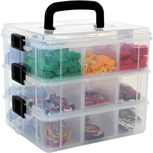 Bins & Things Transparente 3-stöckige stapelbare Aufbewahrungsbehälter mit Deckel – 18 verstellbare Fächer für Perlen-Organizer und Aufbewahrung – Organisation von Schubladen, Aufbewahrungsbox für