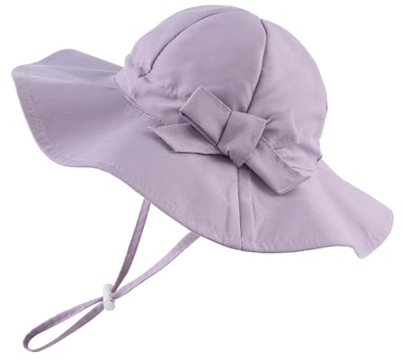 Pesaat Baby solhatt flicka sommarmössor UV-skydd med rosett barn sommarhatt baby flicka mössa sommar, lila, 3-6 Månader