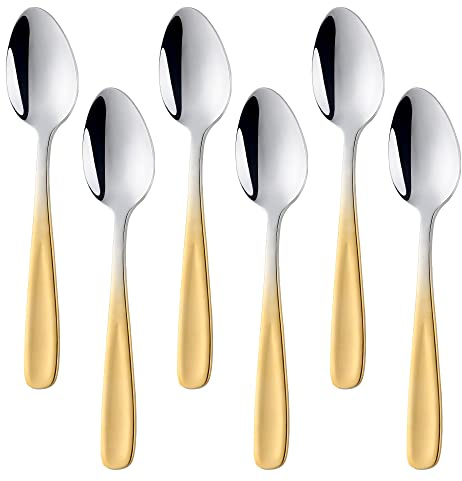 BISDARUN 8-Piece Coffee Spoon Set Stainless Steel Gradient Gold Teaspoon Mocha Spoon Dessert Spoon 13.5CM(5.3 Inch)