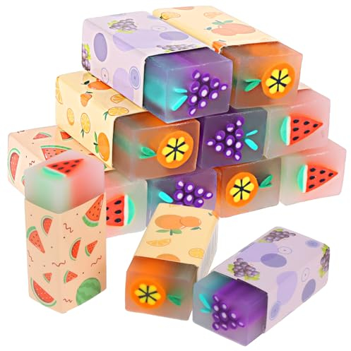 Abeillo Radiergummi Set - 12 Stück Frucht Radiergummi für Kinder, Buntstifte, Schüler, Hausaufgaben, Schule, Büro, Zeichen - Geschenke Schulsachen