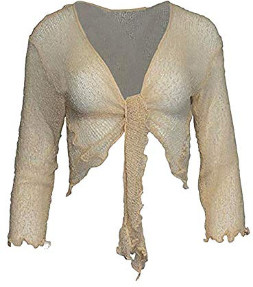Kiran Fashion dam knytbar 3/4 ärm damer fin stickad Bolero beskuren stretchig jacka cardigan en storlek, Grädde, one size