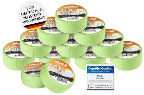 Mantle fingertejp 2,5 cm x 10 m rullar i olika förpackningsstorlekar klättring bouldering kampsport volleyboll handboll basket styrketräning sporttejp (12 x 2,5 grön)
