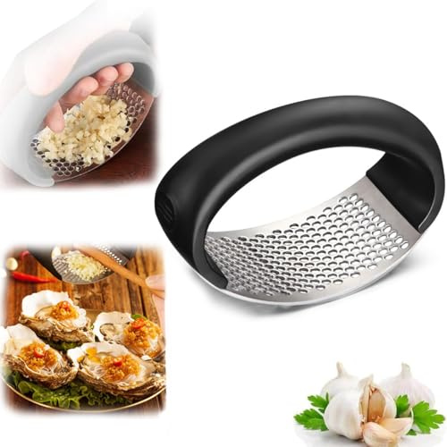 Garlic Press Rocker Stainless Steel Garlic Rocker, 2024 Stainless Steel Garlic Press, Cooking Device Garlic Cutter Rocker, Garlic Mill Kitchen Aid (Black)