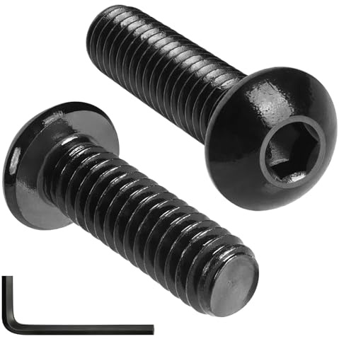 VGBUY 28Pcs 5/16-18 x 3/4 Button Head Socket Cap Bolts Screws, 304 Stainless Steel 18-8, Allen Hex Drive,Black Zinc Plated,Fully Threaded, Hex Spanner Included