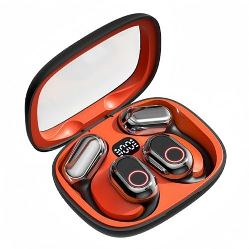 QINGLIKUNM Casque Bluetooth sans fil, casque de sport Bluetooth 5.4 à conduction osseuse, réduction du bruit ENC, casque de jeu, qualité audio Hi-Fi, écran LED, étanche IPX7 (orange)