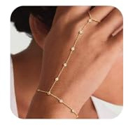 Calkkrer Pulsera de cadena dorada con anillo de dedo, cristales elegantes, moda para mujer, L, Oro