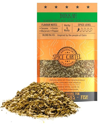 Spice Cartel's Dukkah Spice Blend.Classic Egyptian Spice Blend. Toast Before Use For Best Results.100g Resealable Pack Seasons 3kg+ Of Protein. Premium UK Hand Blended.