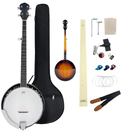 WUQIMUSC 5 String Banjo, 38 Inch Full-Size Beginner Banjo Kit with Remo Head & Closed Back,24 Brackets–Includes Gig Bag, Strap, Finger Picks, Extra Strings