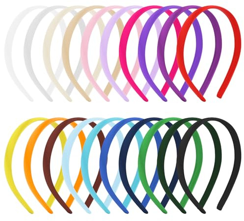 Wecoe Headbands for Girls Women 20pcs 0.6 Inch Multicolored Narrow Thin Satin Headband Set – Fashion Trendy Holiday & DIY Halloween Costume Hair Accessories for Women & Girls