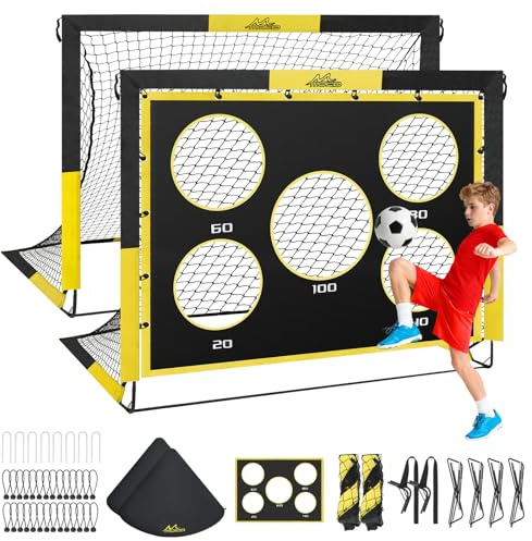 MoKo Fußballtore für den Garten, 2 Stück 150×120 cm Großes Pop-up-Tornetz mit Zieltafel, Tragbare Fußballtrainingsausrüstung für Kinder zum Üben, Outdoor-Sportspiel, Schwarz+Gelb