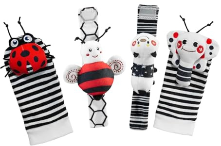 Calcetines de sonajero para bebé - Juego de juguetes de desarrollo sensorial suave, sonajero y pulsera | Regalo de juego educativo para bebés niños y niñas, accesorio de estimulación
