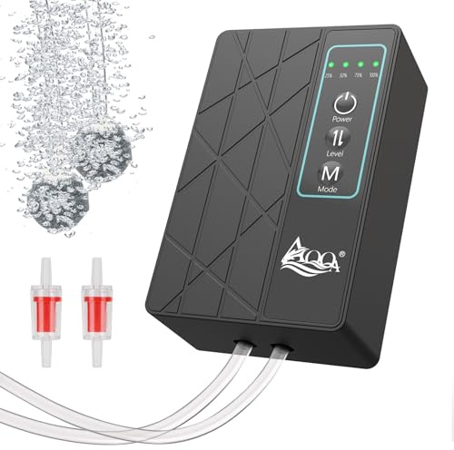 AQQA Aquarium Air Pump 80GPH, USB Rechargeable Battery Powered Fish Tank Air Pump, Adjustable Air Flow Silent Aerator Oxygen Pump for Outdoor Fishing Indoor Power Outages Up to 120 Gallons Tank 4W