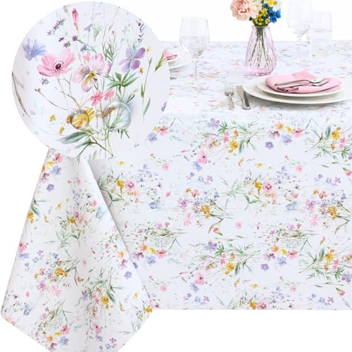 KP HOME Tovaglia Plastificata Rettangolare 200 x 140 cm Tovaglia Floreale Antimacchia in Plastica Impermeabile - Premium Tela Cerata Copritavolo in PVC Vinile da 6 Posti Facile da Pulire per Cucina