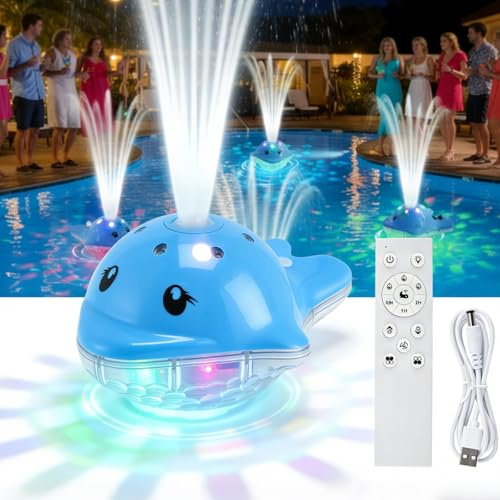 Fontana Per Piscina Con Luci, Illuminazione Galleggiante Con Telecomando, 12 Modalità Colore, 2 Impostazioni Getto, Ricaricabile – Per Vasche Fuori Terra E Interrate