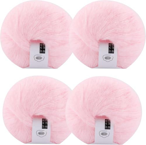 Mohairgarn, ullstickgarn, populärt mjukt Angora Mohair-tyg, Mohair Pashm Ullboll Garn Lång Mohair Stickning Gör-Det-Scarf Gör-Det-Scarf Tillbehör (Rosa x 4)