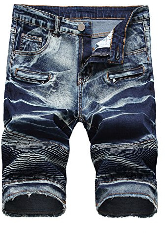 Enrica Men's Casual Zipper Biker Jeans Shorts Moto Denim Short Pants (Retrol Blue, 40)
