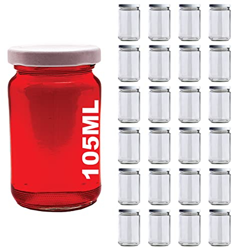 casavetro 24 x 67, 105, 210, 300, 400 ml Vorratsgläser mit to Verschluss Deckelfarbe Weiss Rundgläser Einmachgläser Marmeladengläser Honig, Gläser(24 x 105 ml)
