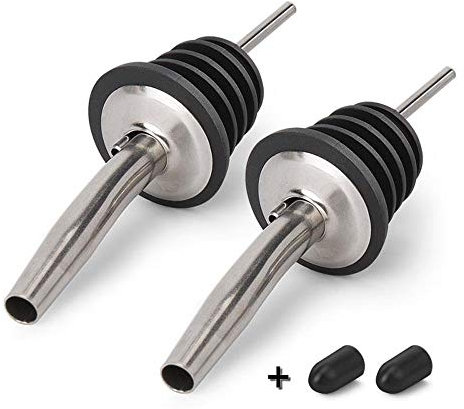BALTRE Speed - 2 beccucci versatori in acciaio inox, per bottiglie di vino, olio d'oliva e aceto, con beccuccio affusolato, adatti per bottiglie di circa 1,9 cm, con tappi antipolvere sigillati
