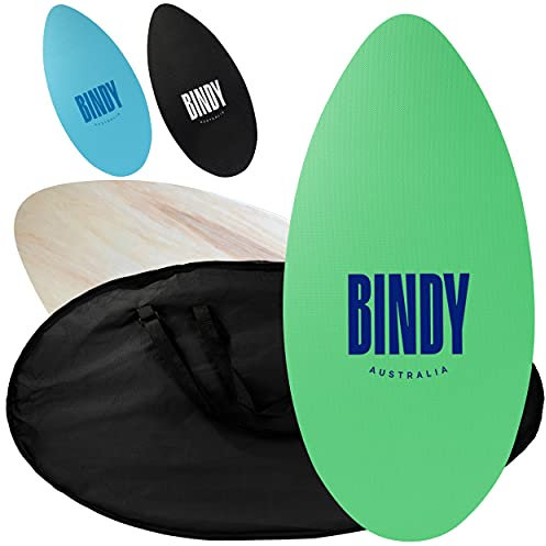 BINDY Australia Skim Boards para playa, 106 cm, EVA Grip Pad Top, bolsa incluida, principiante a intermedio, madera, la única skimboard que jamás conducirá
